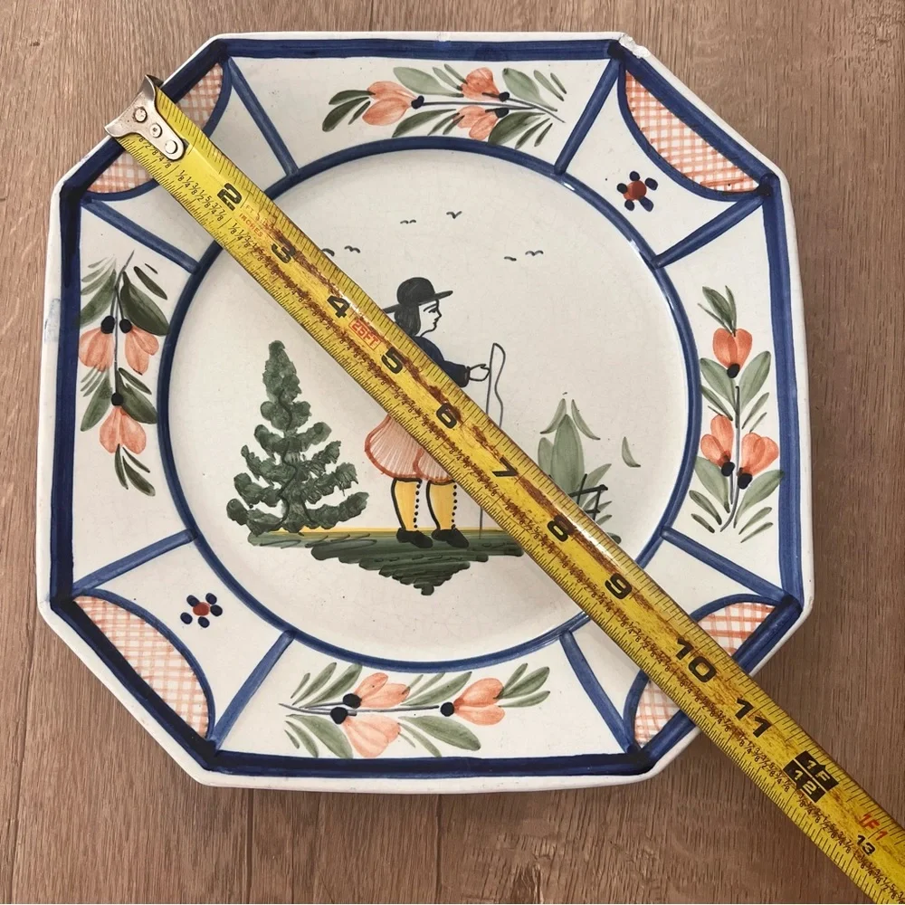 Vintage 1918-1942s HB Quimper France Mistral Blue Dinner‎ Plate Octagonal 10.75”